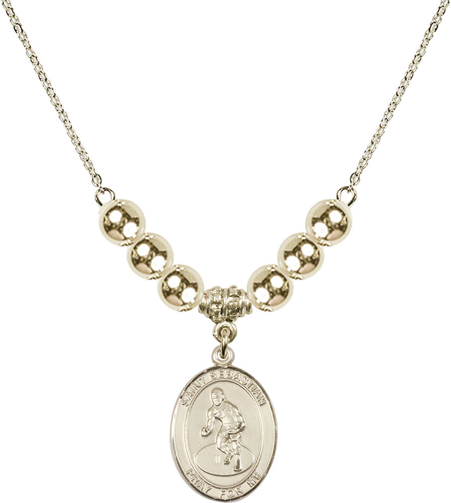 14kt Gold Filled Saint Sebastian/Wrestling Birthstone Necklace with Gold Filled Beads - 8608