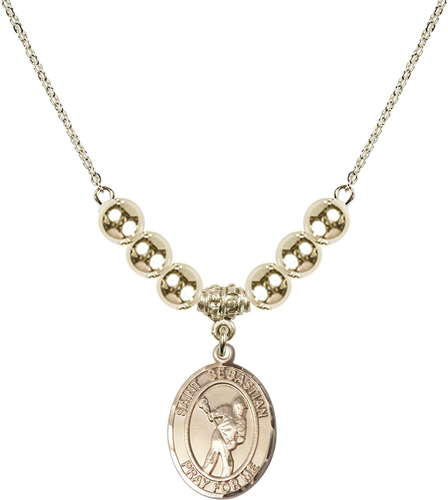 14kt Gold Filled Saint Sebastian/Lacrosse Birthstone Necklace with Gold Filled Beads - 8616