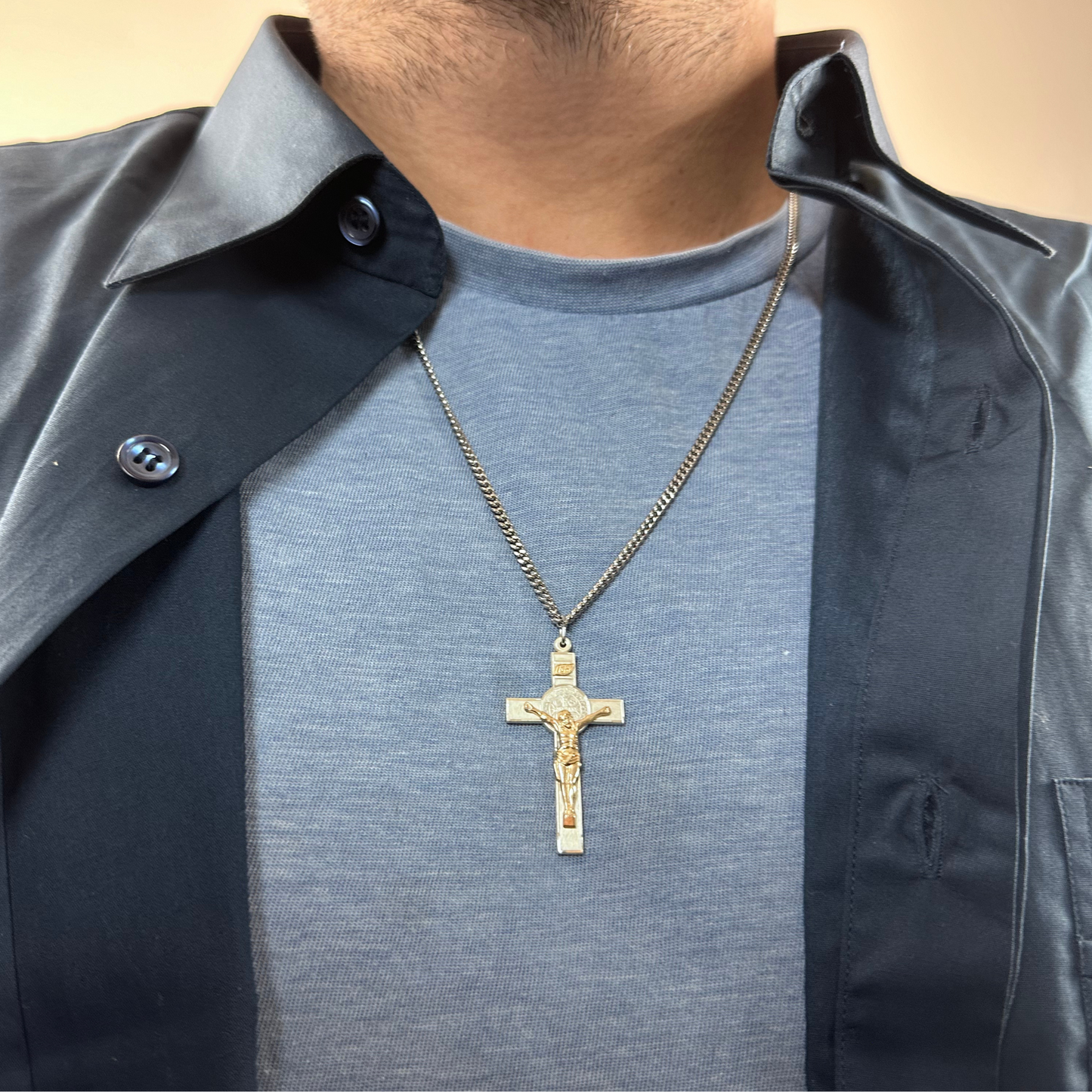 Gold Filled/Sterling Silver Saint Benedict Crucifix Pendant - 2645GF_SS