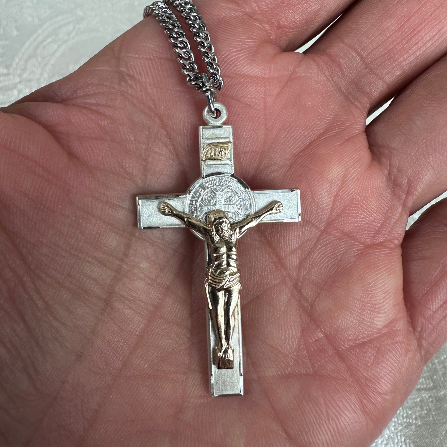 Gold Filled/Sterling Silver Saint Benedict Crucifix Pendant - 2645GF_SS