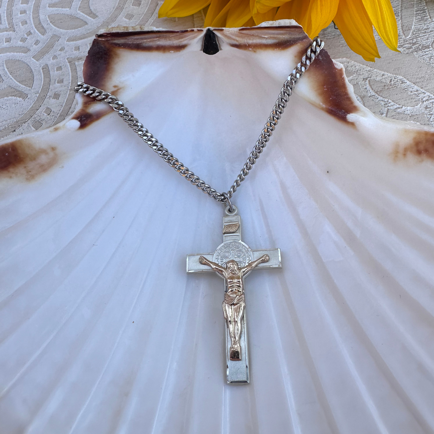 Gold Filled/Sterling Silver Saint Benedict Crucifix Pendant - 2645GF_SS