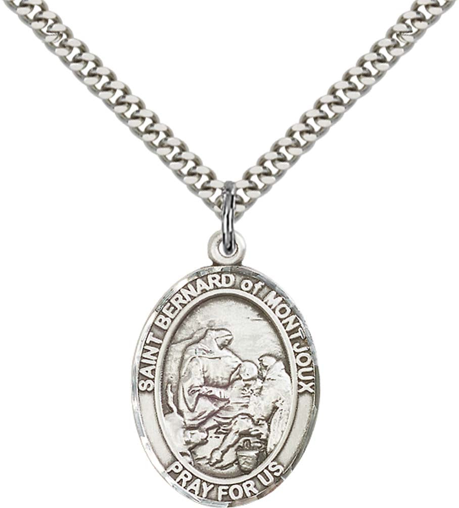 Pewter Saint Bernard of Montjoux Pendant on an 24-inch Light Rhodium Heavy Curb Chain