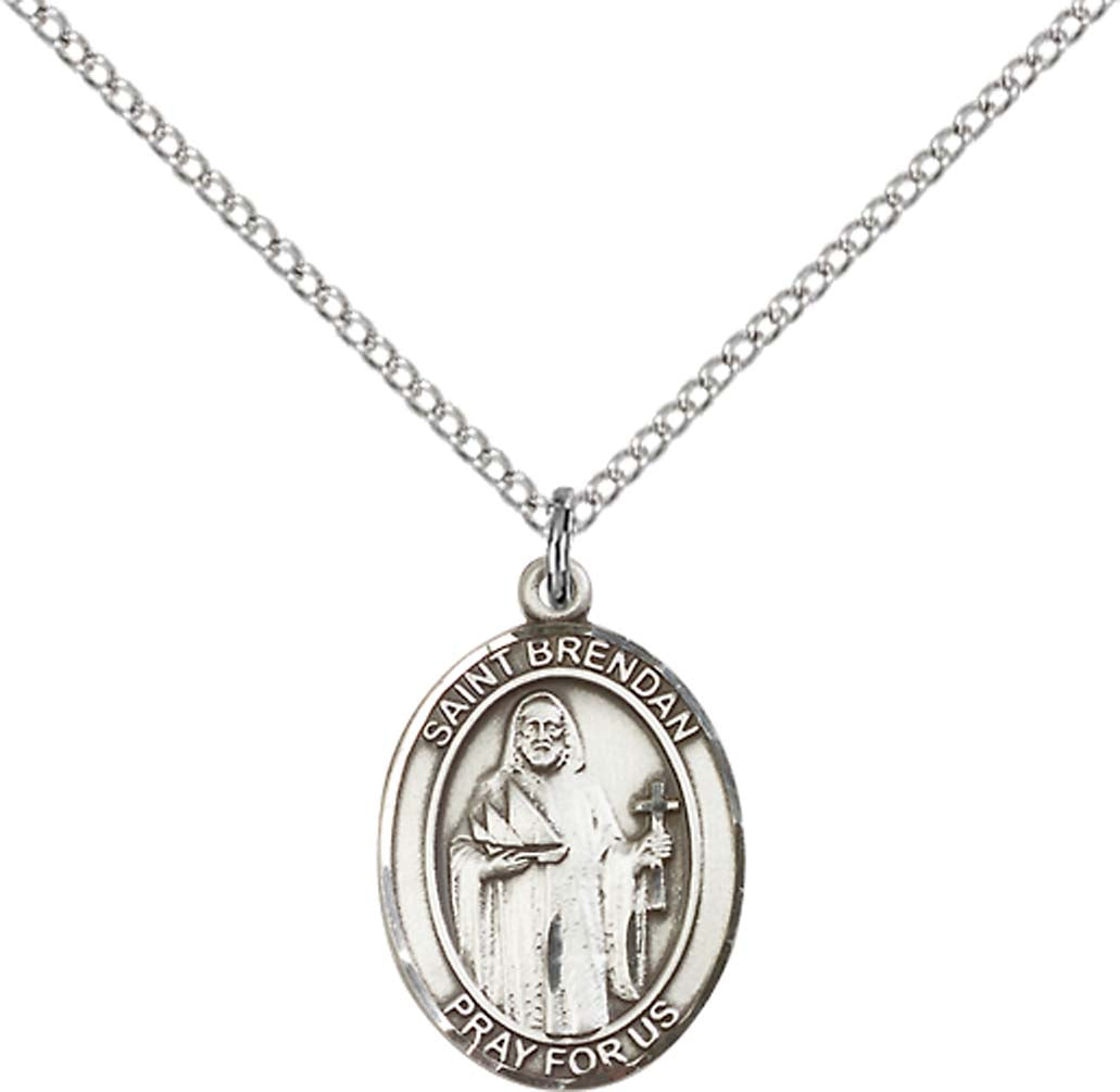 Pewter Saint Brendan Navy Pendant on an 18-inch Light Rhodium Light Curb Chain