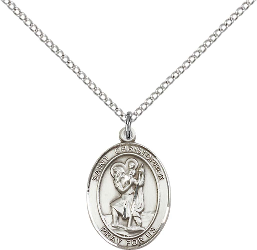 Pewter Saint Christopher Paratrooper Pendant on an 18-inch Light Rhodium Light Curb Chain
