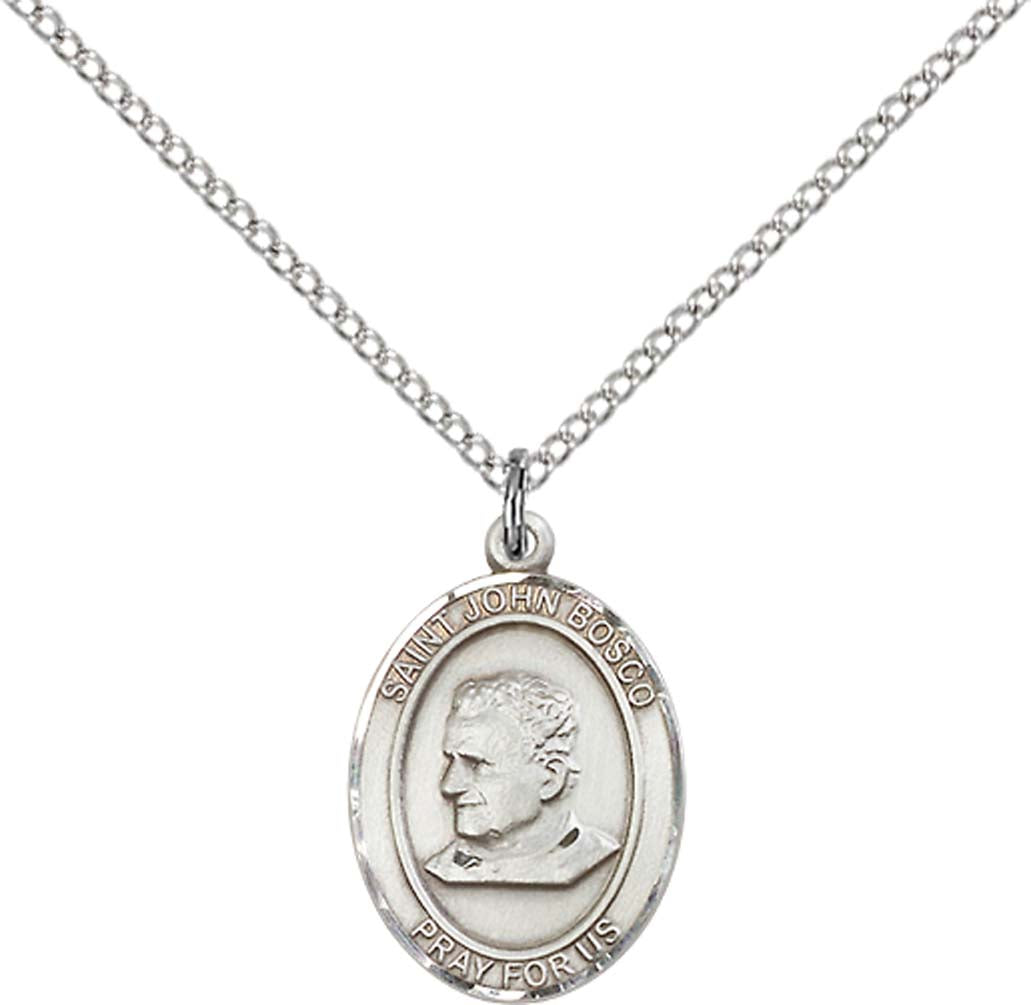 Pewter Saint John Bosco Pendant on an 18-inch Light Rhodium Light Curb Chain