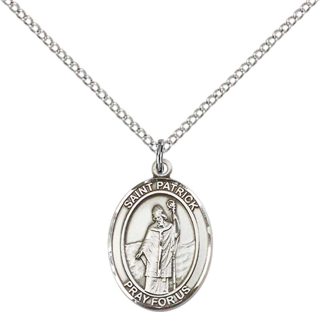 Pewter Saint Patrick Pendant on an 18-inch Light Rhodium Light Curb Chain