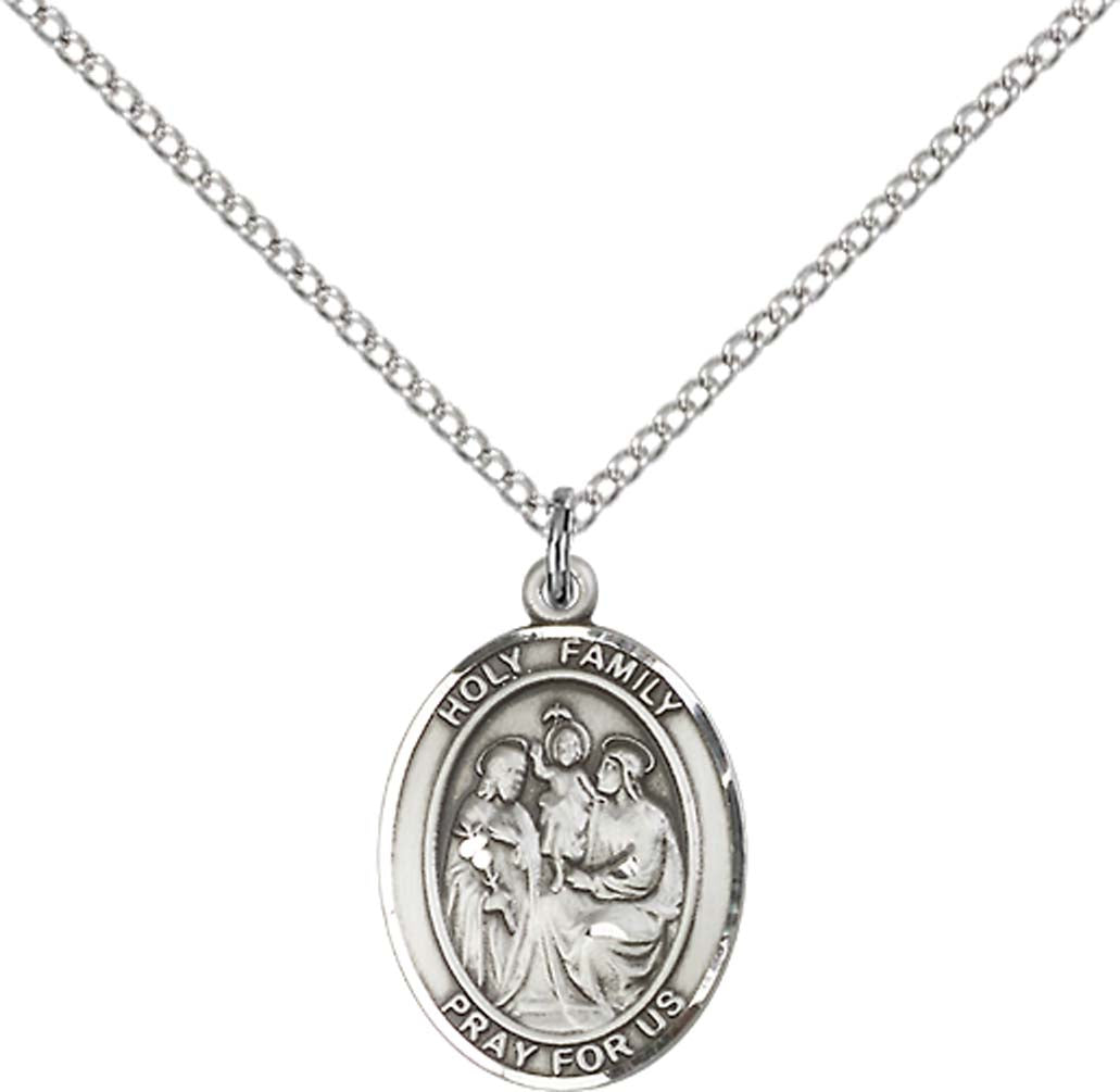 Pewter Holy Family Pendant on an 18-inch Light Rhodium Light Curb Chain