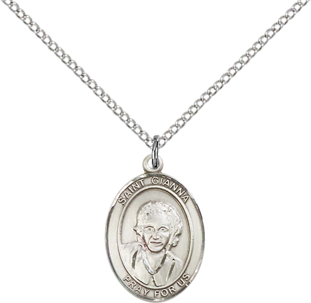 Pewter Saint Gianna Pendant on an 18-inch Light Rhodium Light Curb Chain