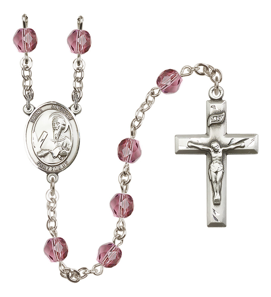 St. Andrew the Apostle Rosary - 6mm Amethyst Fire Polished beads - 8000