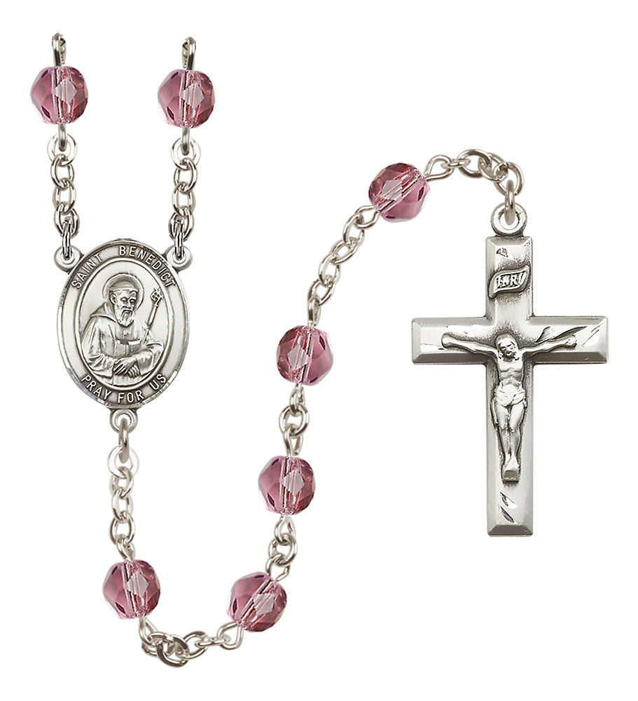 St. Benedict Rosary - 6mm Amethyst Fire Polished beads - 8008
