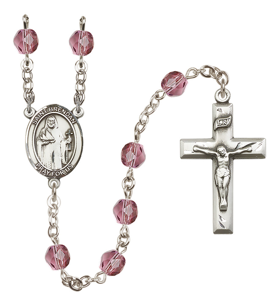 St. Brendan the Navigator Rosary - 6mm Amethyst Fire Polished beads - 8018