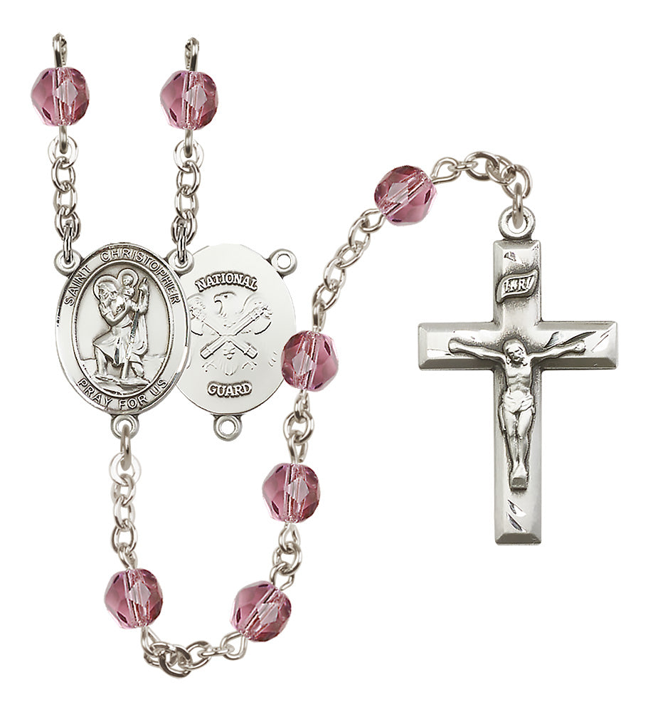 National Guard Rosary - 6mm Amethyst Fire Polished beads - 8022S5