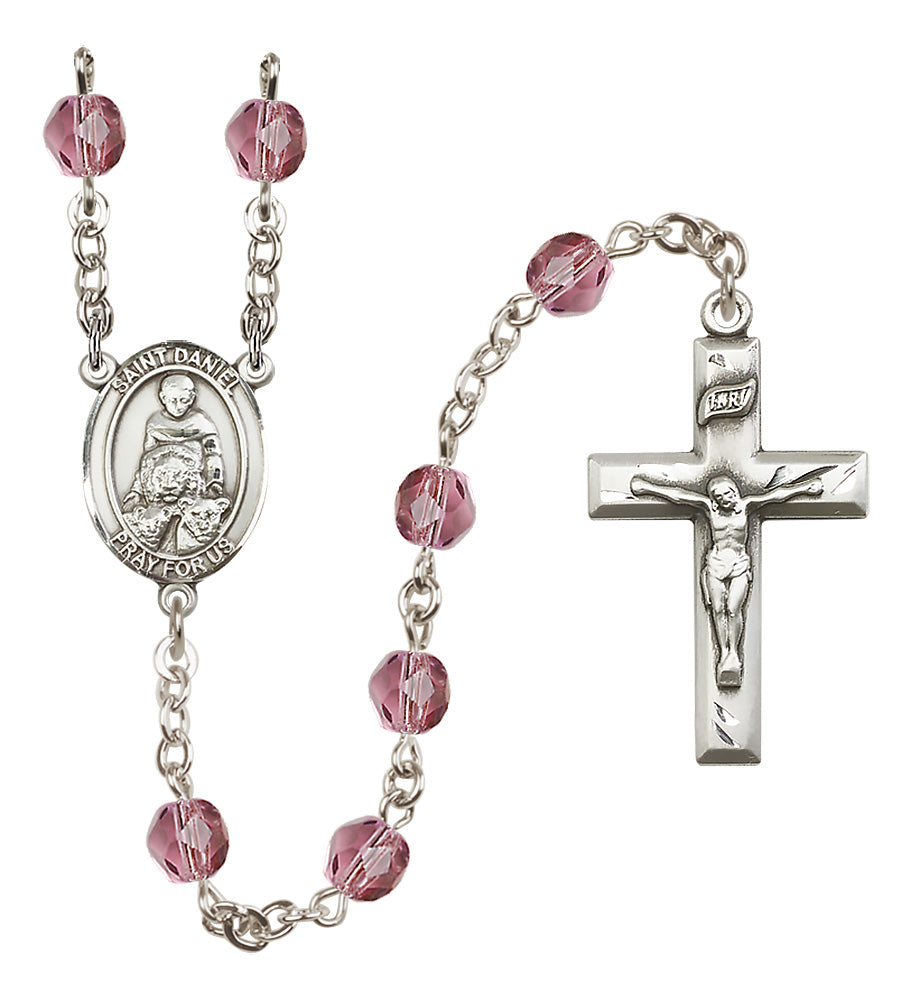 St. Daniel Rosary - 6mm Amethyst Fire Polished beads - 8024