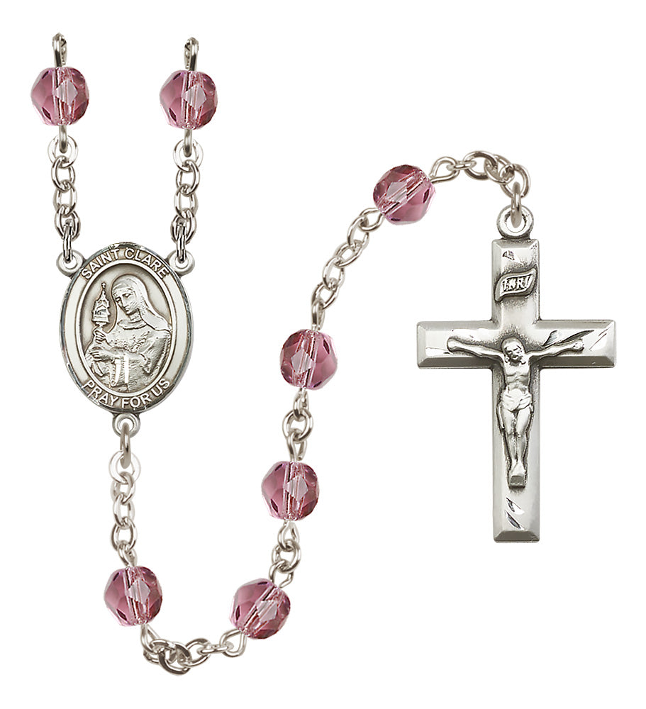 St. Clare of Assisi Rosary - 6mm Amethyst Fire Polished beads - 8028