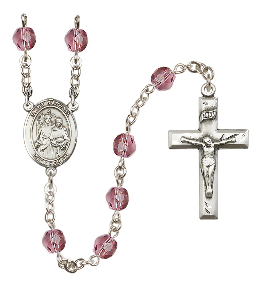 St. Raphael the Archangel Rosary - 6mm Amethyst Fire Polished beads - 8092