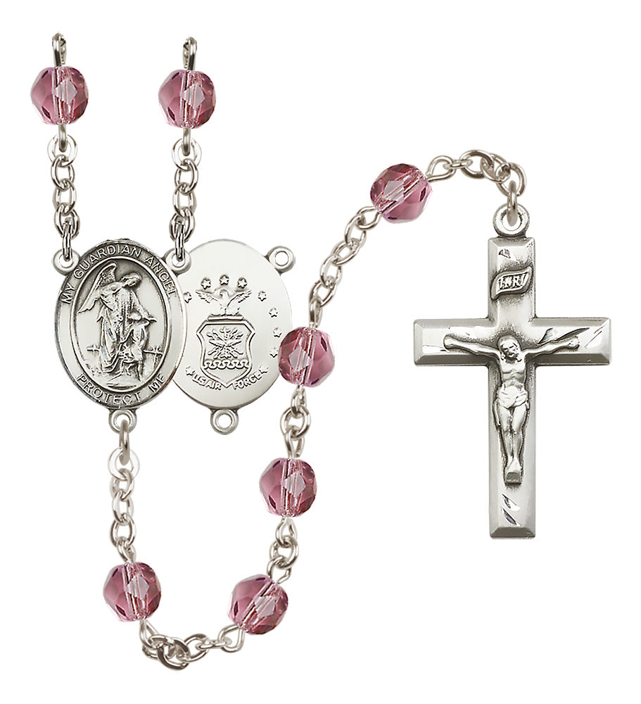 Air Force Rosary - 6mm Amethyst Fire Polished beads - 8118S1