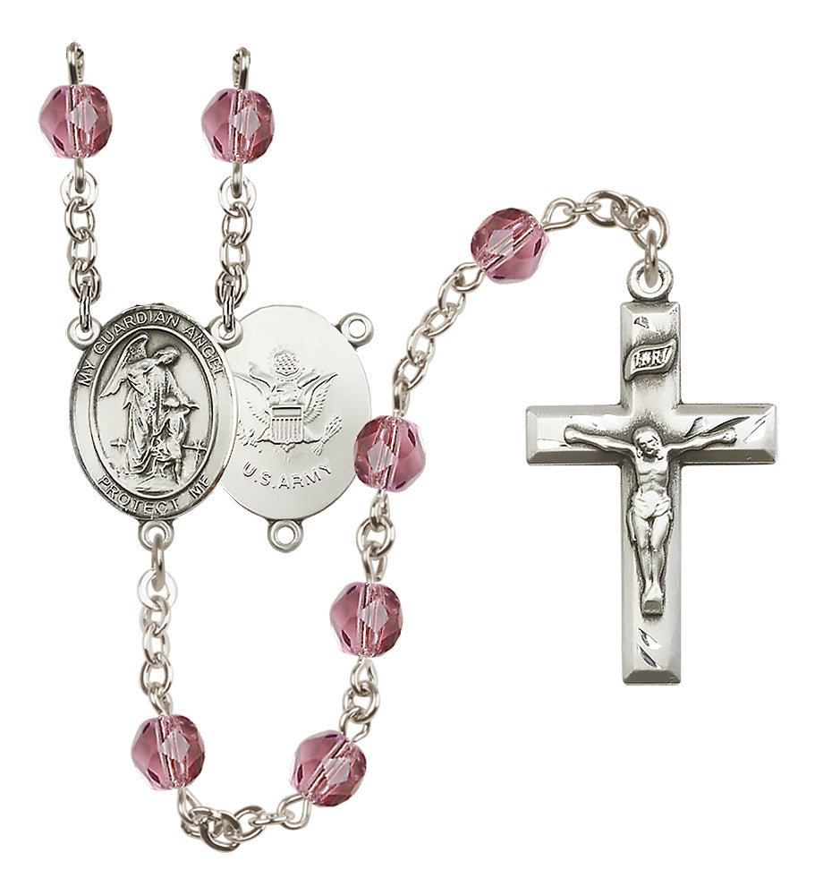 Army Rosary - 6mm Amethyst Fire Polished beads - 8118S2