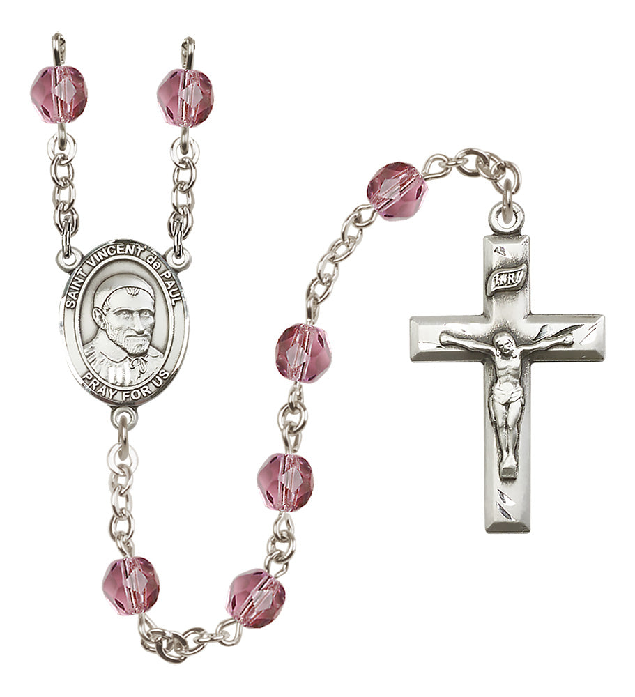 St. Vincent de Paul Rosary - 6mm Amethyst Fire Polished beads - 8134
