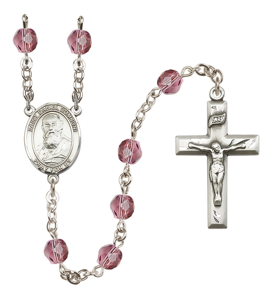 St. Daniel Comboni Rosary - 6mm Amethyst Fire Polished beads - 8400