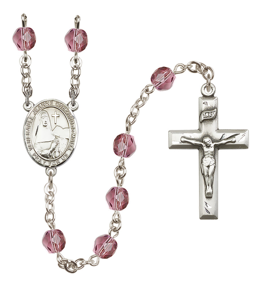 St. Jeanne Chezard de Matel Rosary - 6mm Amethyst Fire Polished beads - 8401