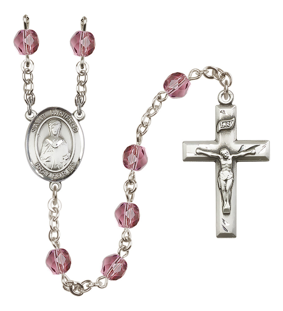 St. Winifred of Wales Rosary - 6mm Amethyst Fire Polished beads - 8419