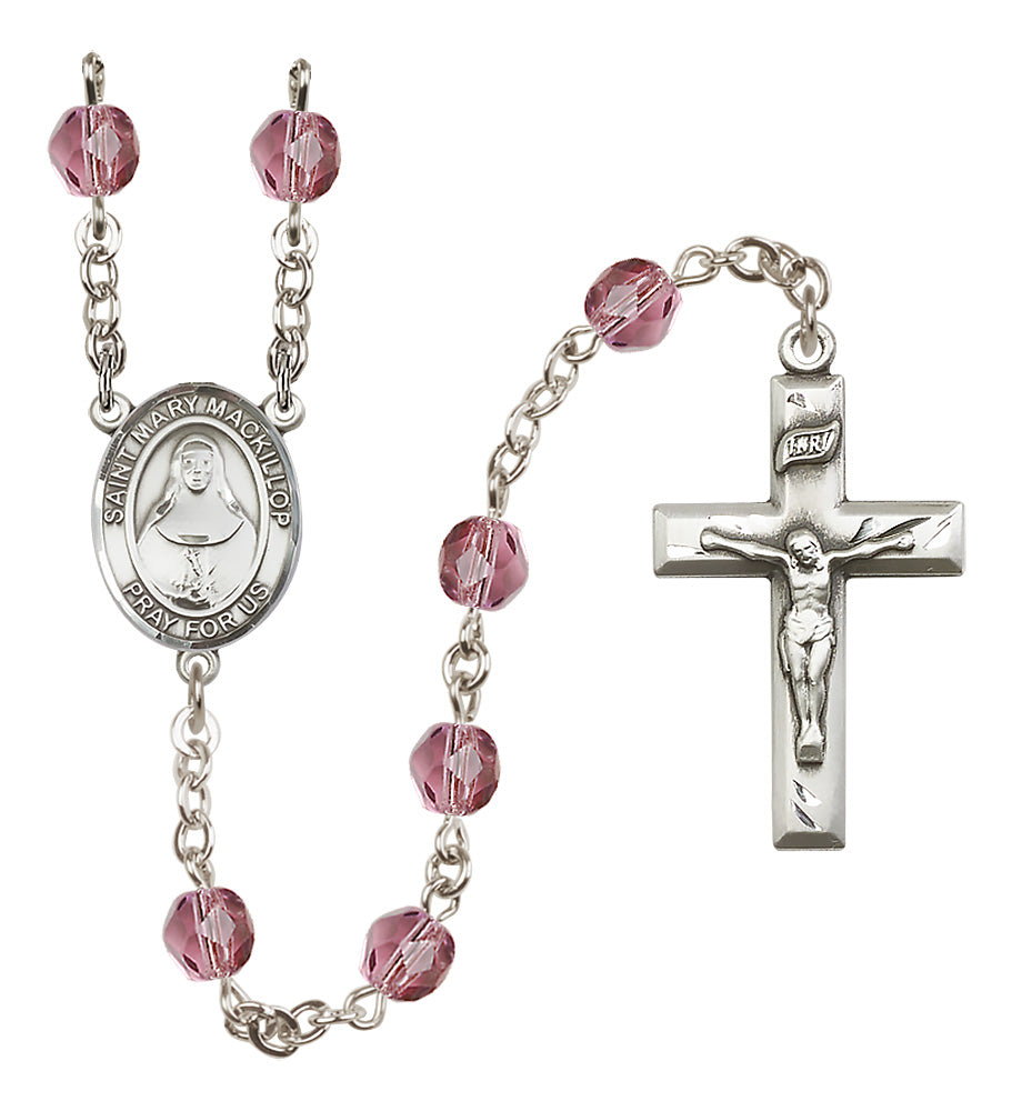 St. Mary Mackillop Rosary - 6mm Amethyst Fire Polished beads - 8425
