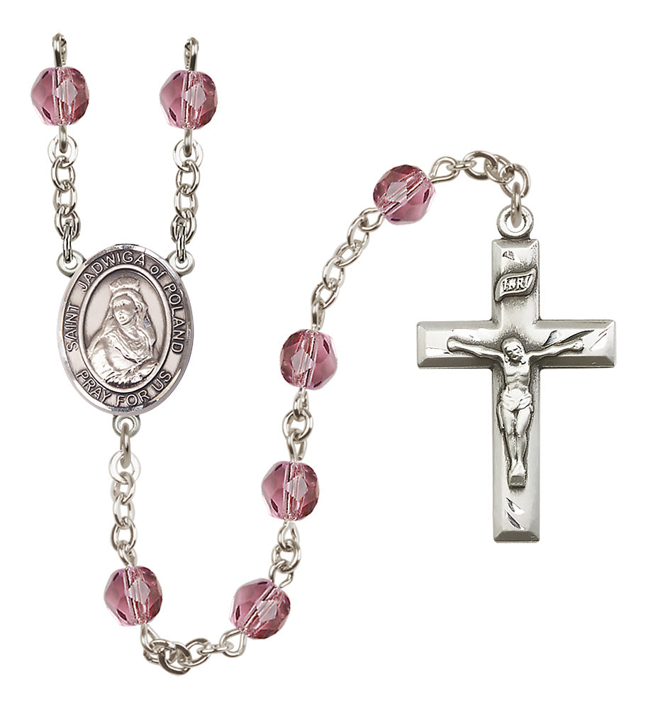 St. Jadwiga of Poland Rosary - 6mm Amethyst Fire Polished beads - 8434