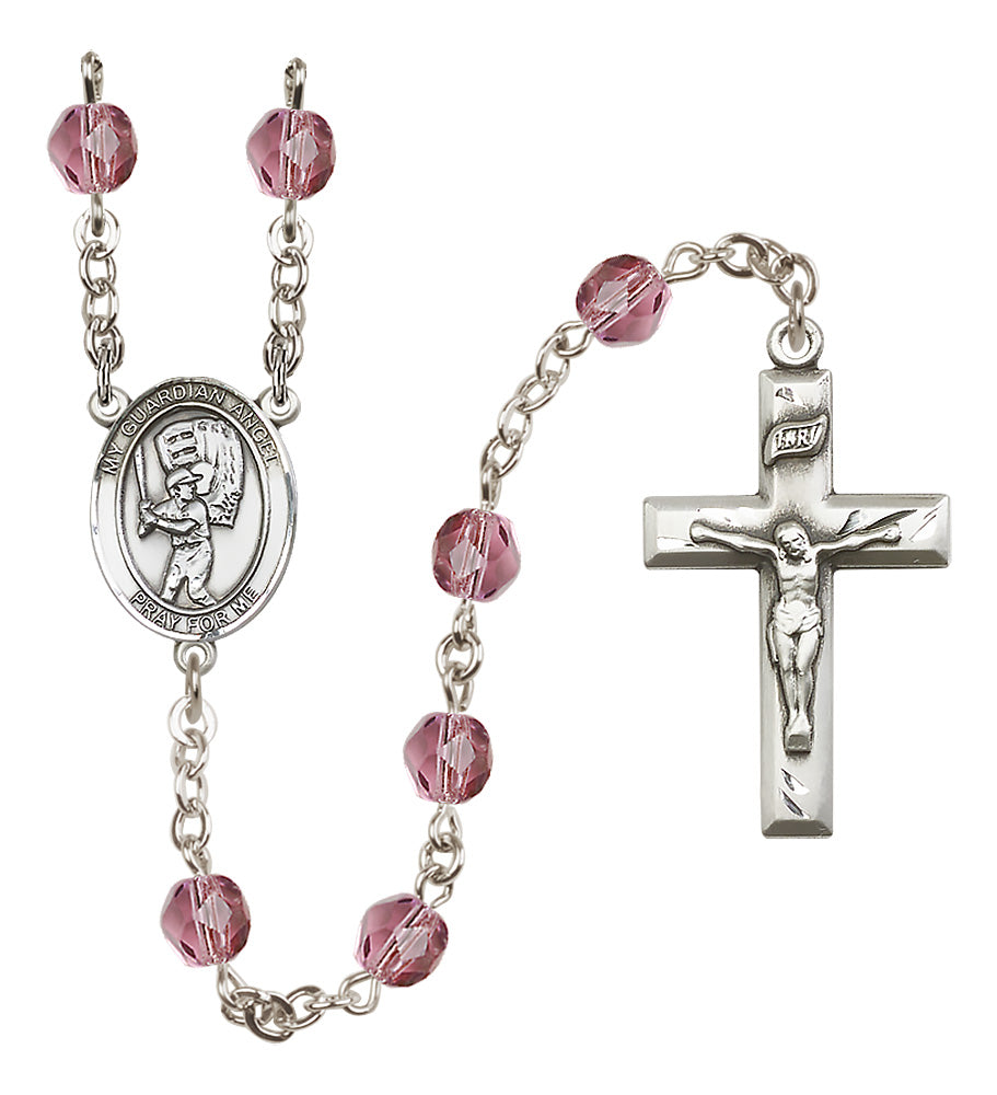 Baseball Rosary - 6mm Amethyst Fire Polished beads - 8700
