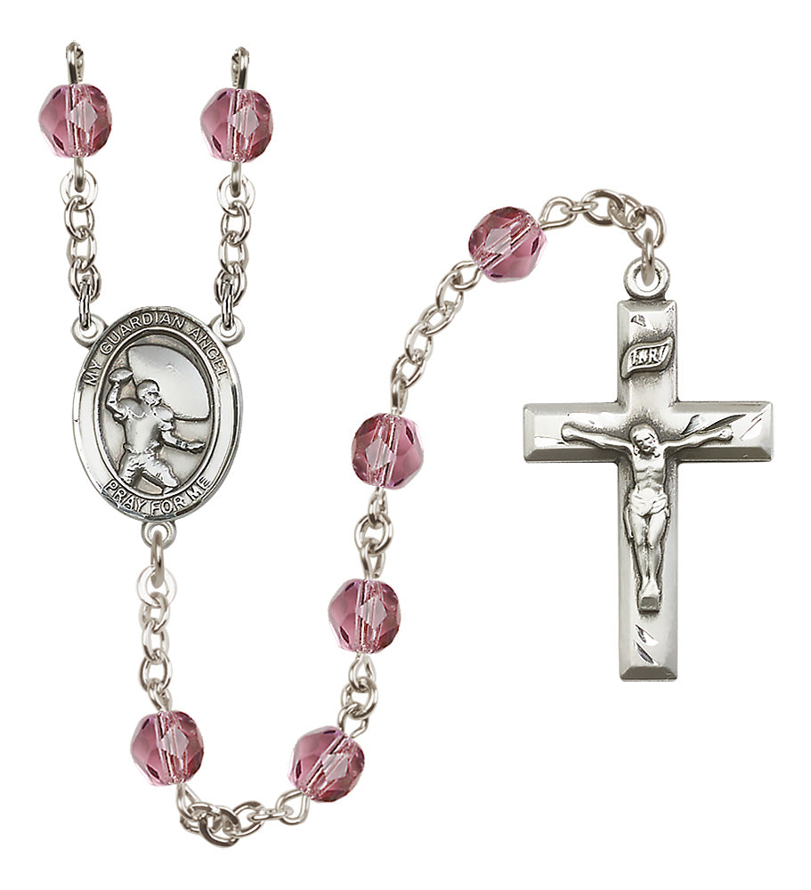 Football Rosary - 6mm Amethyst Fire Polished beads - 8701
