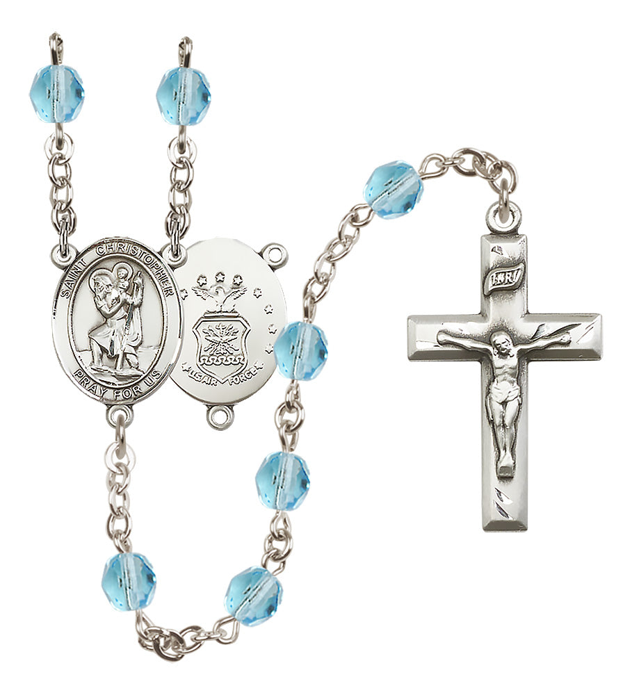 Air Force Rosary - 6mm Aqua Fire Polished beads - 8022S1