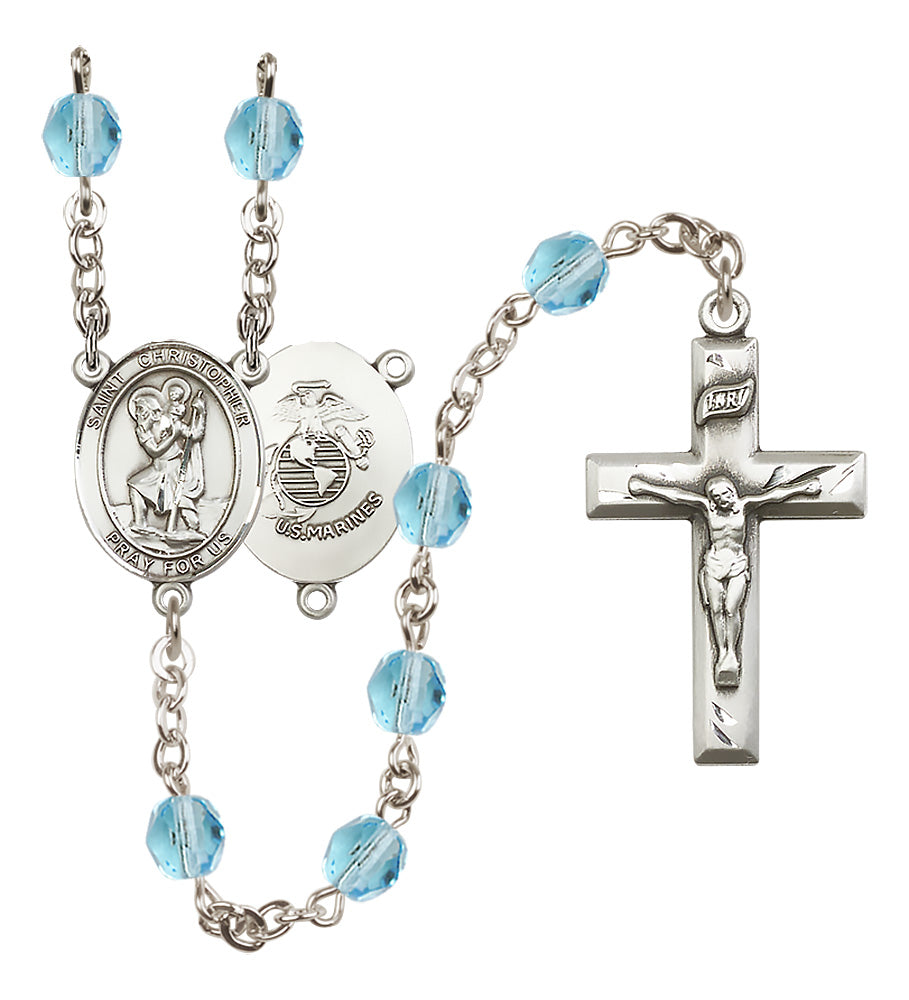 Marines Rosary - 6mm Aqua Fire Polished beads - 8022S4