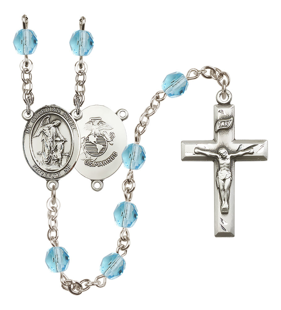 Marines Rosary - 6mm Aqua Fire Polished beads - 8118S4