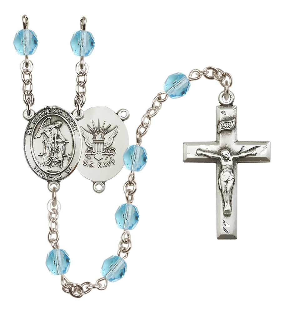 Navy Rosary - 6mm Aqua Fire Polished beads - 8118S6