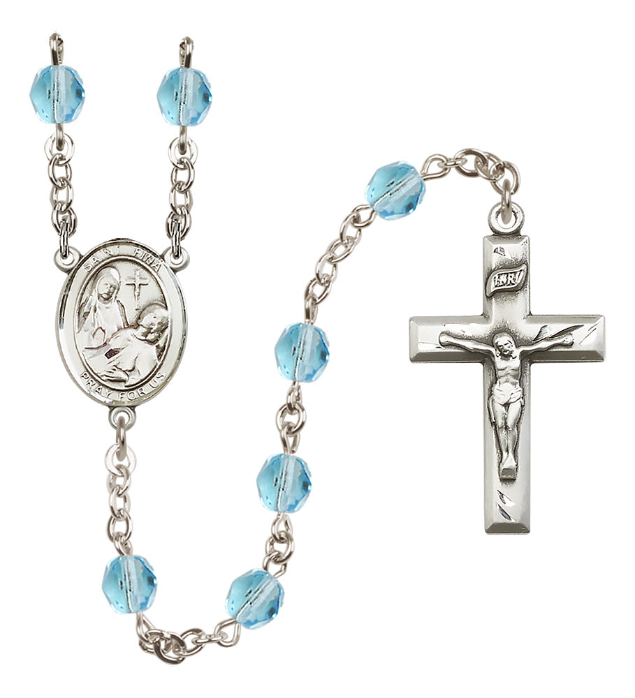 St. Fina Rosary - 6mm Aqua Fire Polished beads - 8364