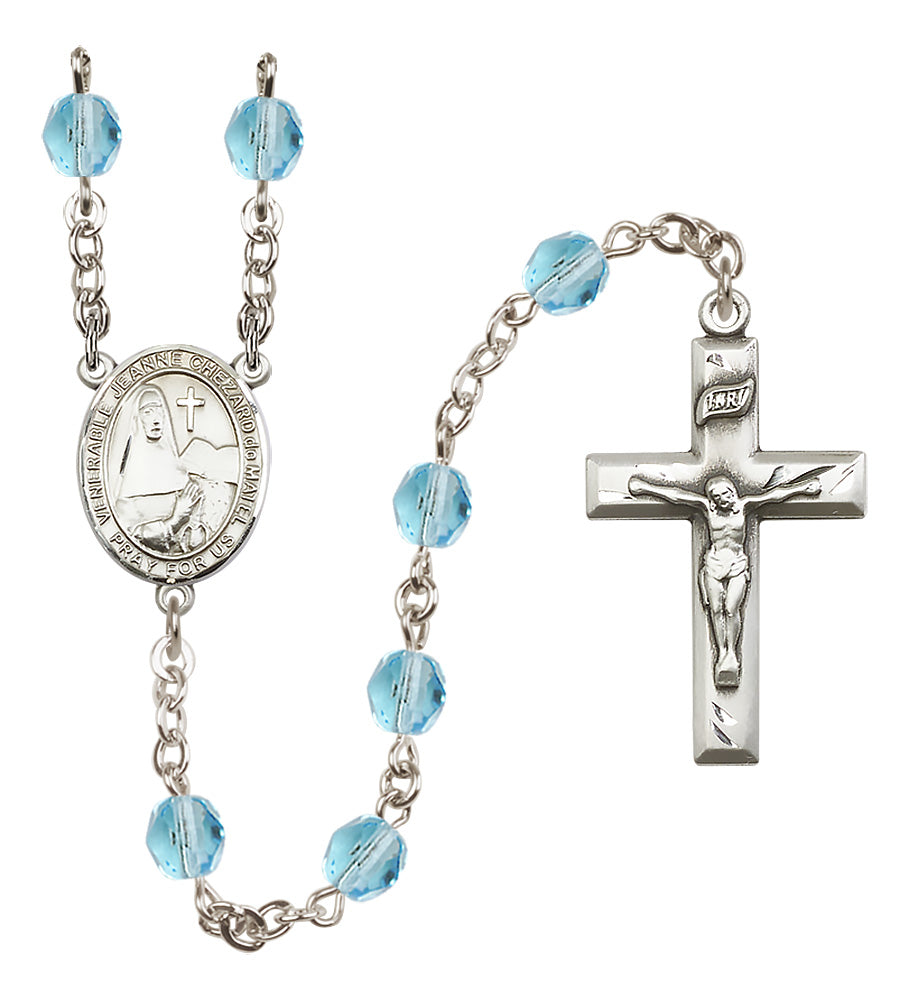 St. Jeanne Chezard de Matel Rosary - 6mm Aqua Fire Polished beads - 8401