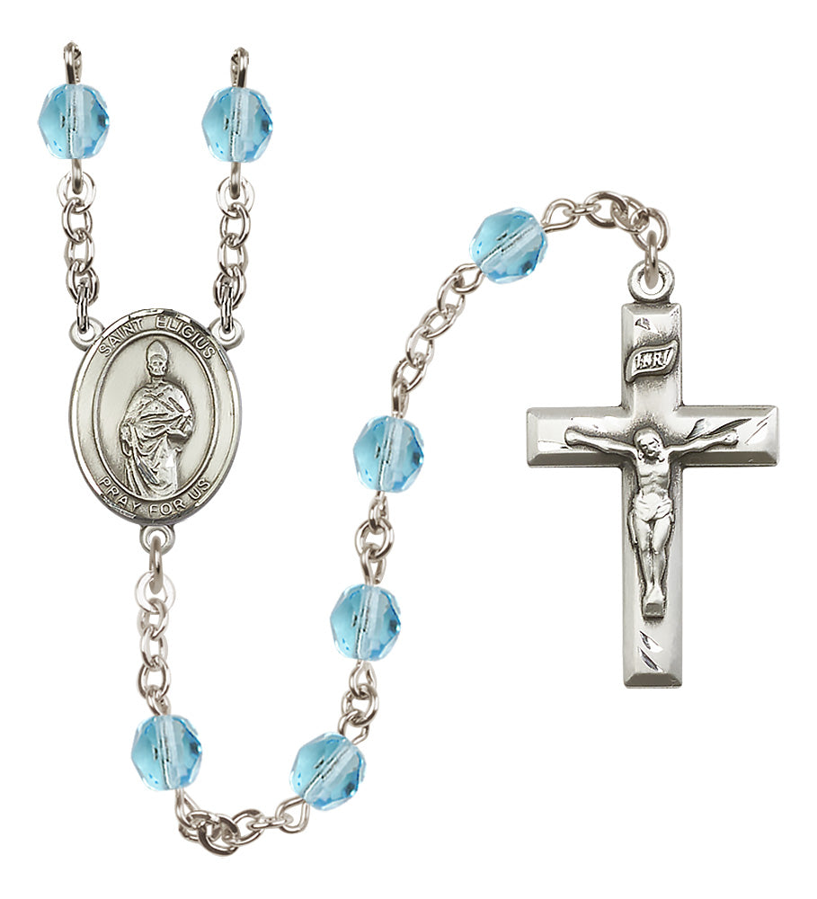 St. Eligius Rosary - 6mm Aqua Fire Polished beads - 8402
