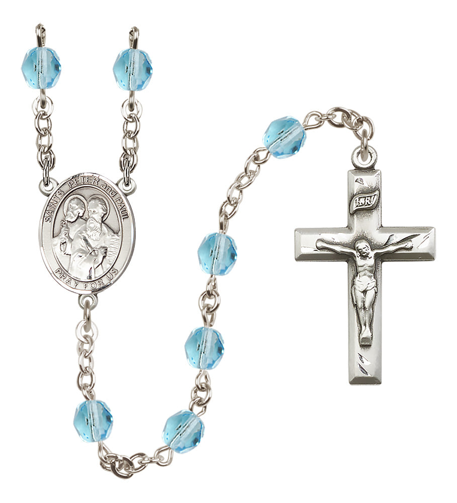 Sts. Peter & Paul Rosary - 6mm Aqua Fire Polished beads - 8410