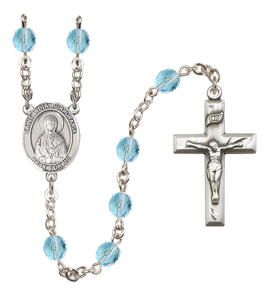 St. Lydia Purpuraria Rosary - 6mm Aqua Fire Polished beads - 8411