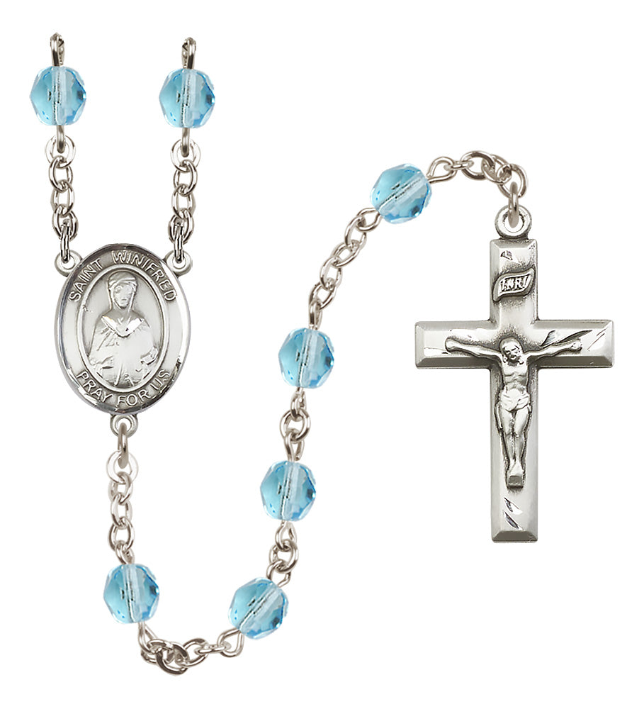 St. Winifred of Wales Rosary - 6mm Aqua Fire Polished beads - 8419