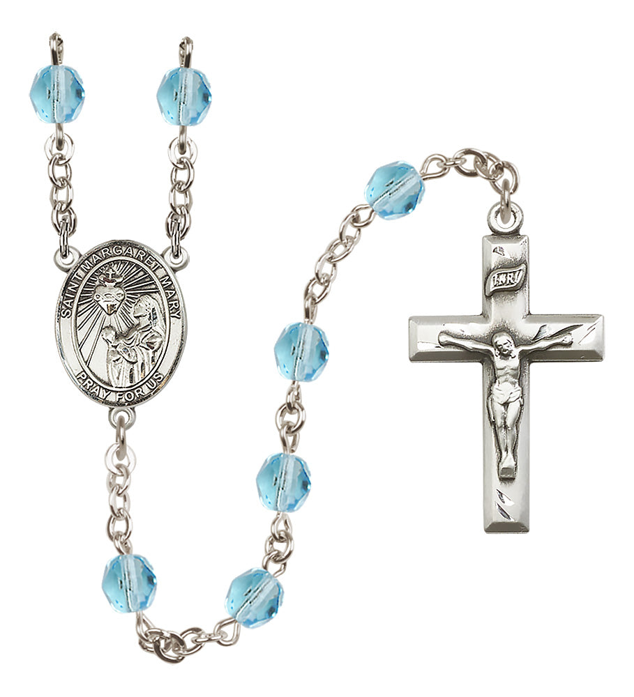 St. Margaret Mary Alacoque Rosary - 6mm Aqua Fire Polished beads - 8420