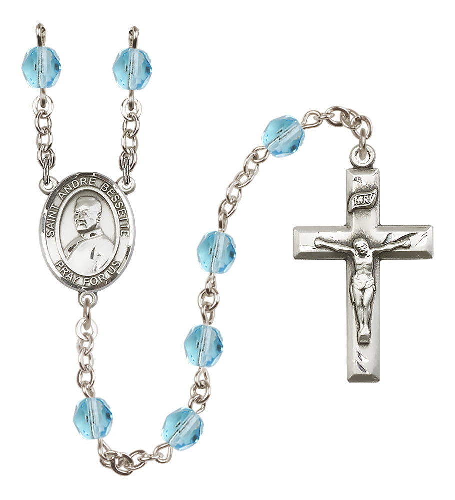 St. Andre Bessette Rosary - 6mm Aqua Fire Polished beads - 8424