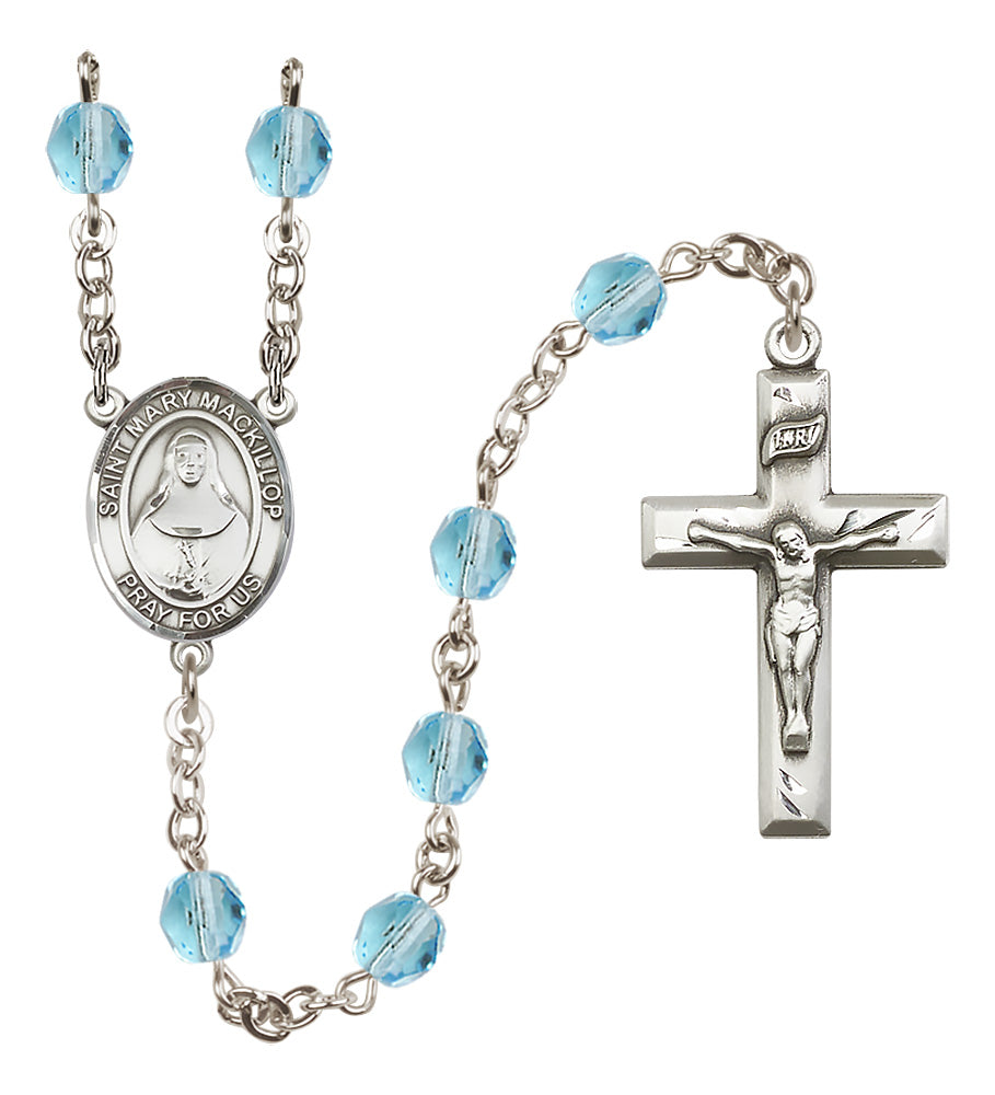 St. Mary Mackillop Rosary - 6mm Aqua Fire Polished beads - 8425