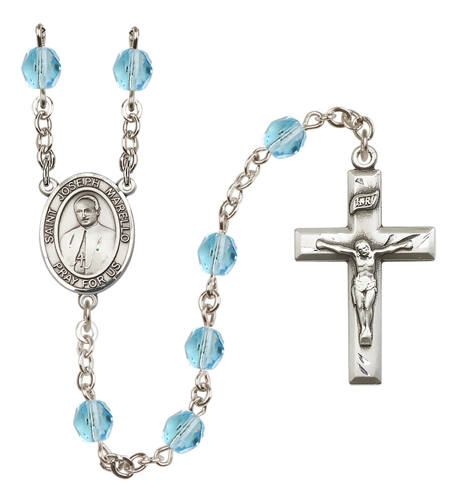 St. Joseph Marello Rosary - 6mm Aqua Fire Polished beads - 8430
