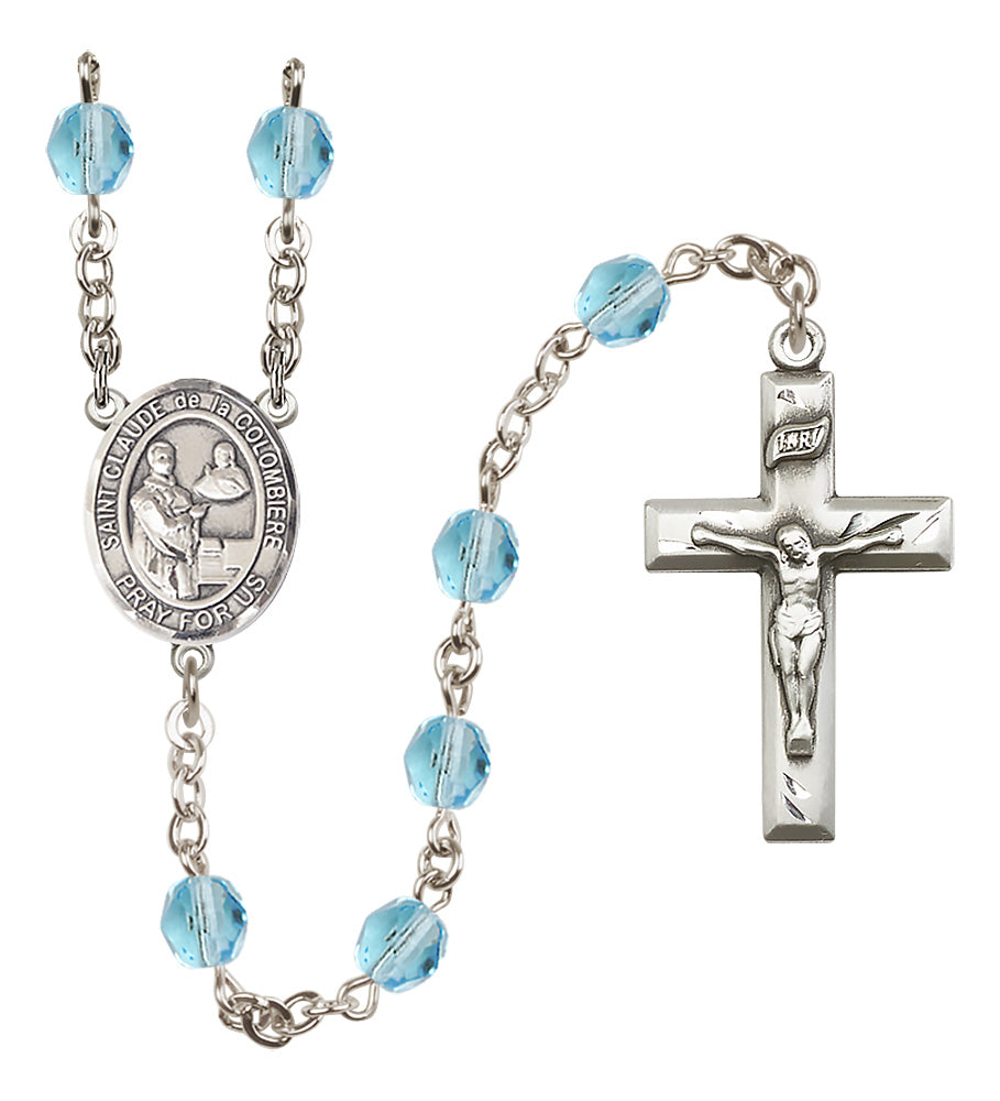 St. Claude de la Colombiere Rosary - 6mm Aqua Fire Polished beads - 8432