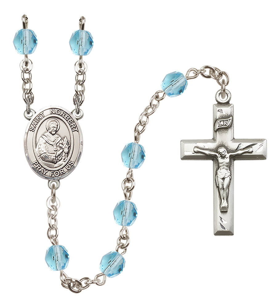 St. Norbert of Xanten Rosary - 6mm Aqua Fire Polished beads - 8447