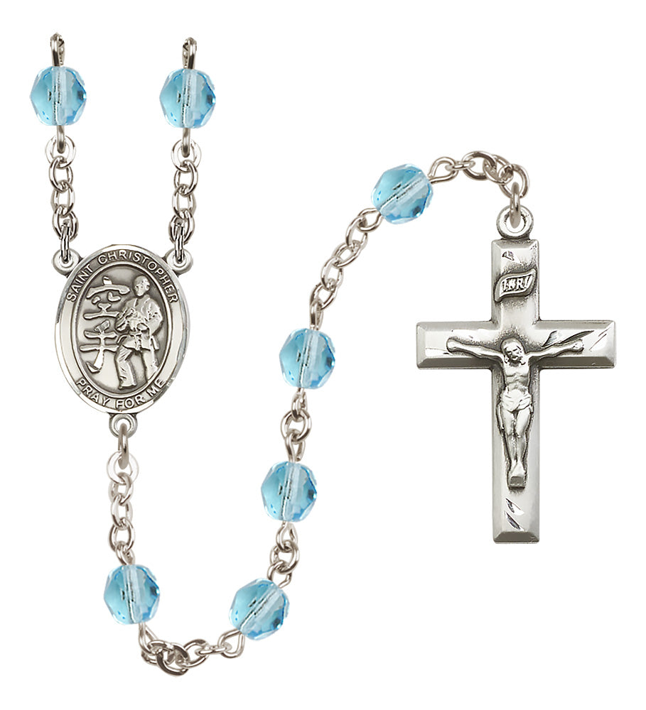 Karate Rosary - 6mm Aqua Fire Polished beads - 8515