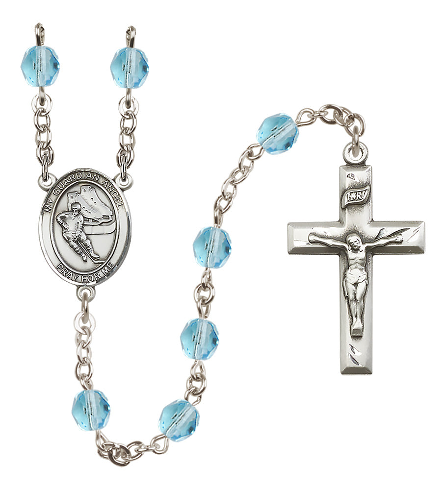 Hockey Rosary - 6mm Aqua Fire Polished beads - 8704
