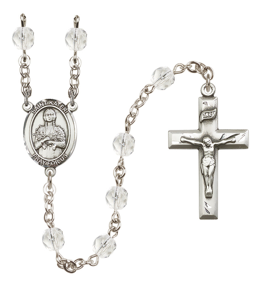 St. Kateri Tekakwitha Rosary - 6mm Crystal Fire Polished beads - 8061