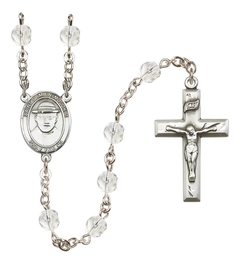 St. Damien of Molokai Rosary - 6mm Crystal Fire Polished beads - 8412