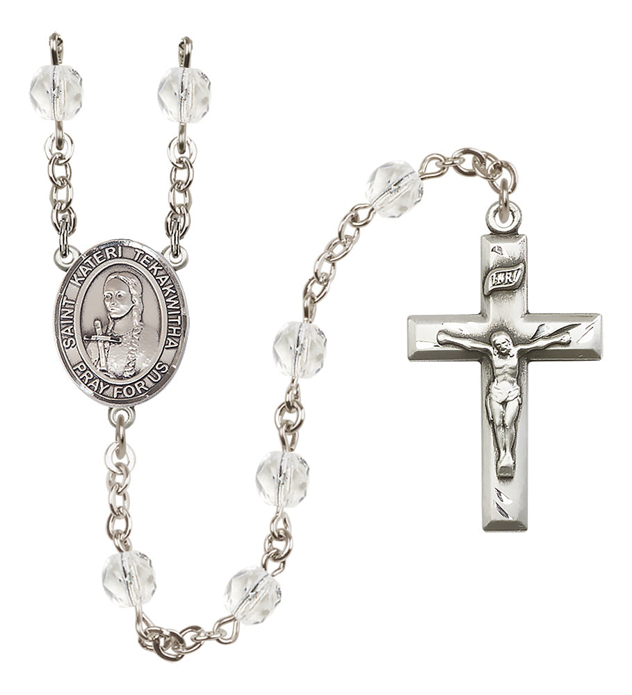 St. Kateri Tekakwitha Rosary - 6mm Crystal Fire Polished beads - 8438